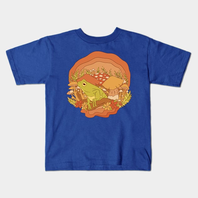 Cottagecore Aesthetic Mushrooms and Frog Kids T-Shirt by DRIPCRIME Y2K